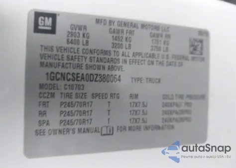 2013 Chevrolet Silverado 1500 Lt z USA, uszkodzony, nr VIN 1GCNCSEA0DZ380064